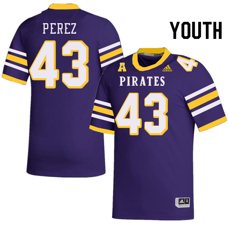 Youth #43 Noah Perez ECU Pirates College Football Jerseys Stitched-Throwback